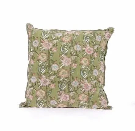 Coussins textile - PENSEE Eté  Housse de coussin 45x45 cm PENSEES COTON KAKI - EN FIL D'INDIENNE...