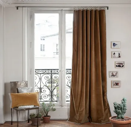 Rideaux et voilages - MEDICIS rideau occultant en velours de coton130x280cm TAUPE - EN FIL D'INDIENNE...