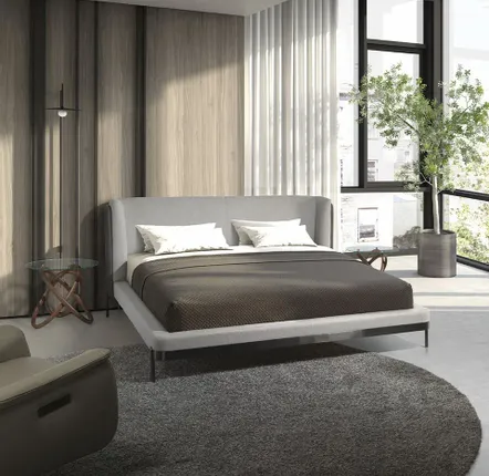 Beds - Light grey fabric and dark grey leatherette bed - ANGEL CERDÁ