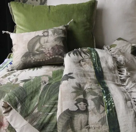 Bed linens - COCHIN Ananbo printed linen throw 140x250 cm CELADON - EN FIL D'INDIENNE...