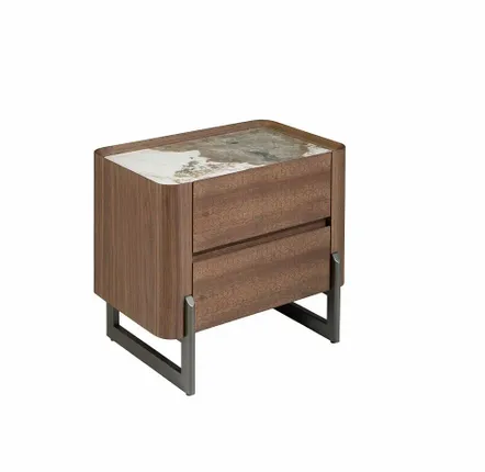 Tables de nuit - Table de chevet en noyer et acier métallisé foncé avec plateau en marbre de porcelaine - ANGEL CERDÁ