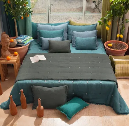 Plaids - ETAMINE Bout de lit 90x200 cm ETAMINE 2 ANTHRACITE - EN FIL D'INDIENNE...