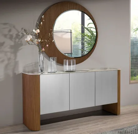 Buffets - Buffet en bois argenté, noyer et plateau en marbre de porcelaine - ANGEL CERDÁ