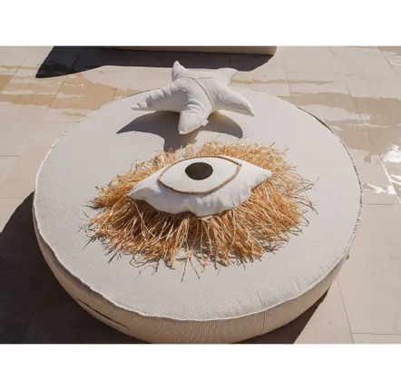 Equipements espace extérieur - Lit bain de soleil extérieur en mousse rond beige et blanc - MX HOME