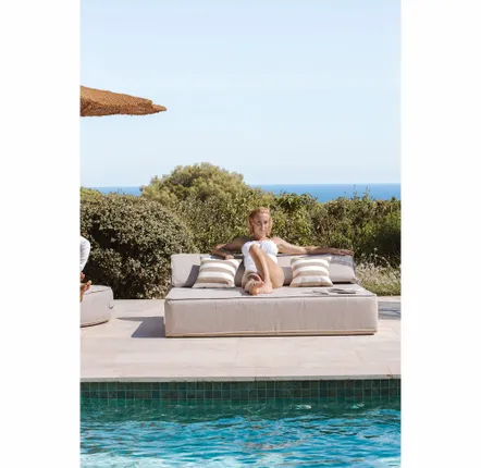 Equipements espace extérieur - Lit bain de soleil extérieur en mousse 2 places effet lin - MX HOME
