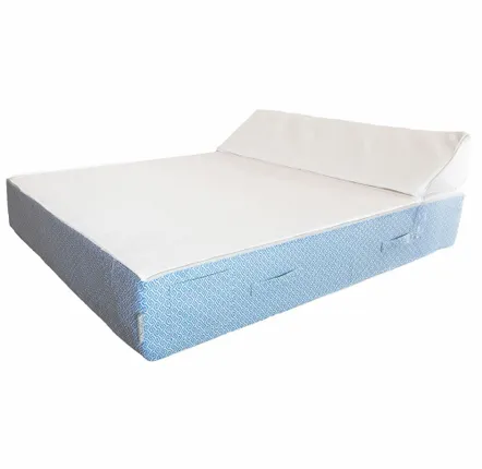 Equipements espace extérieur - Lit bain de soleil extérieur en mousse 2 places blanc a motif bleu - MX HOME