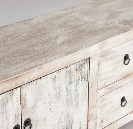 Meubles TV - Meuble tv en bois de pin recyclé blanc cassé décapé en 220x45x60 cm - VICAL