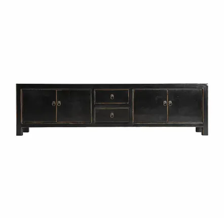 Meubles TV - Meuble tv en bois de pin recyclé noir  en 220x45x60 cm - VICAL
