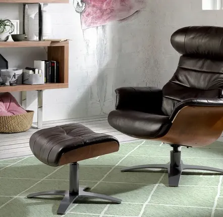 Poufs - Pouf pivotant tapissé en cuir de vachette marron - ANGEL CERDÁ