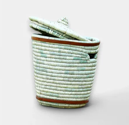 Boîtes de rangement  - Panier à linge en paille tissée à la main avec couvercle, écologique - MAISON ZOE