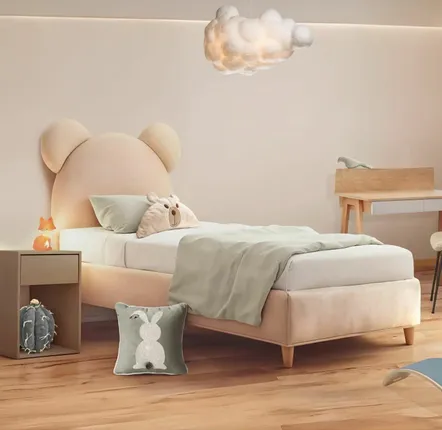 Children's bedrooms - Teddy Bear Upholstered Bed - BLUE BEAR