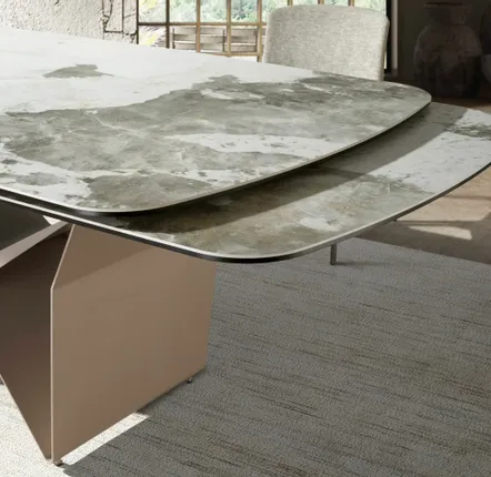 Tables Salle à Manger - Table à manger extensible ovale en forme de baril en marbre porcelaine - ANGEL CERDÁ