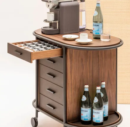 Restaurant trolleys - ARCADE WOOD COFFEE AND TEA CART OVAL - GIOBAGNARA