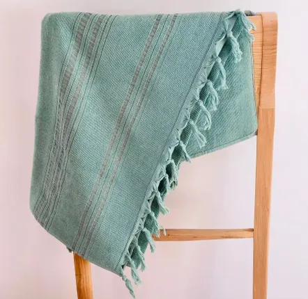 Serviettes de bain - FOUTA EN COTON BIOLOGIQUE - COLLECTION DOLCE - COULEUR JADE - KARAWAN AUTHENTIC