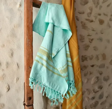 Serviettes de bain - FOUTA TISSÉE EN COTON BIOLOGIQUE - COLLECTION GARDEN - COULEUR TURKUAZ - KARAWAN AUTHENTIC