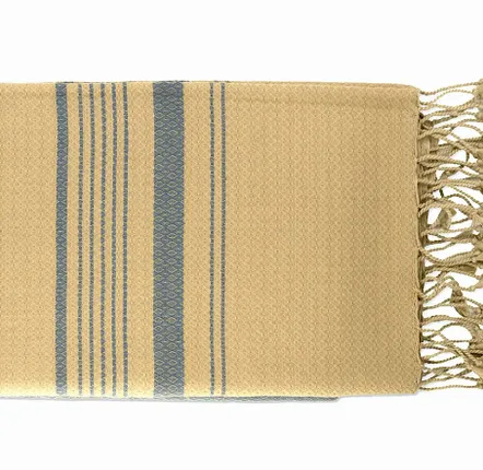 Serviettes de bain - FOUTA EN COTON BIOLOGIQUE - Collection SAND- Couleur SABLE & BLEU DE CHINE - KARAWAN AUTHENTIC