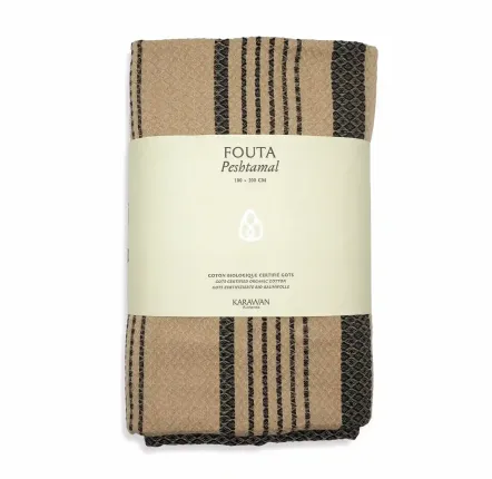 Serviettes de bain - FOUTA EN COTON BIOLOGIQUE - COLLECTION SAND - Couleur SABLE & CENDRE - KARAWAN AUTHENTIC