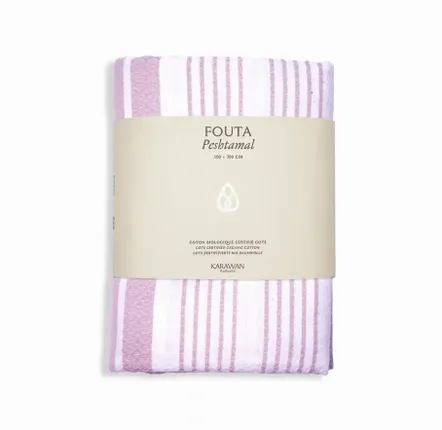 Serviettes de bain - FOUTA EN COTON BIOLOGIQUE - Collection WHITE SAND- Couleur BLANC & PARME - KARAWAN AUTHENTIC