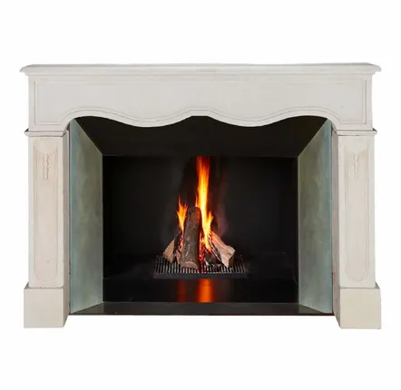 Fireplaces - Antique Louis XIV Style Off-White Limestone Fireplace Surround - MAISON LEON VAN DEN BOGAERT