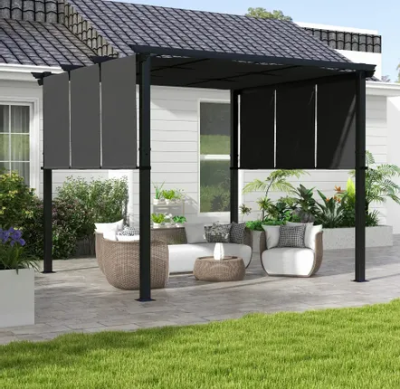 Pergolas - Pergola with 3 sliding canvases - dimensions 2.97L x 2.97W x 2.38H m - AOSOM BUSINESS