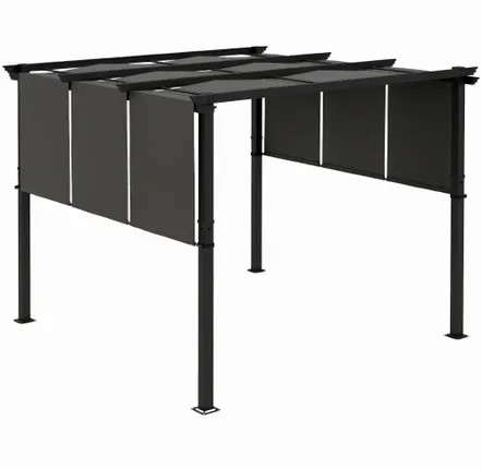 Pergolas - Pergola with 3 sliding canvases - dimensions 2.97L x 2.97W x 2.38H m - AOSOM BUSINESS