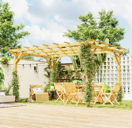Pergolas - Self-supporting wooden pergola 12 m² dim. 3 x 4 m pre-oiled fir - AOSOM BUSINESS