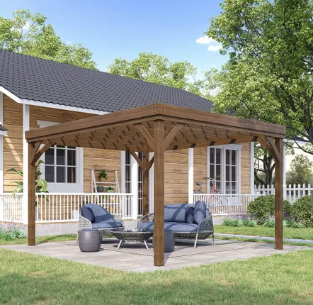 Pergolas - Rustic style self-supporting pergola dim. 3.65L x 3W x 2.15H m pre-oiled fir - AOSOM BUSINESS