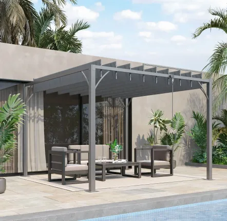 Pergolas - Adjustable slatted pergola 2.9L x 2.95W x 2.13H m aluminium. steel epoxy polyester grey - AOSOM BUSINESS