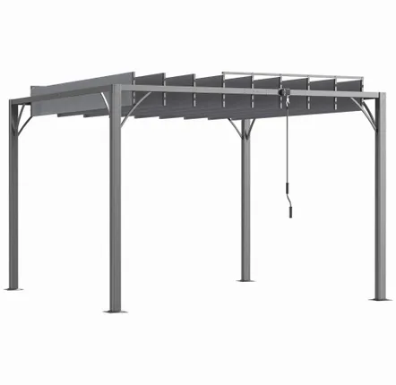 Pergolas - Adjustable slatted pergola 2.9L x 2.95W x 2.13H m aluminium. steel epoxy polyester grey - AOSOM BUSINESS