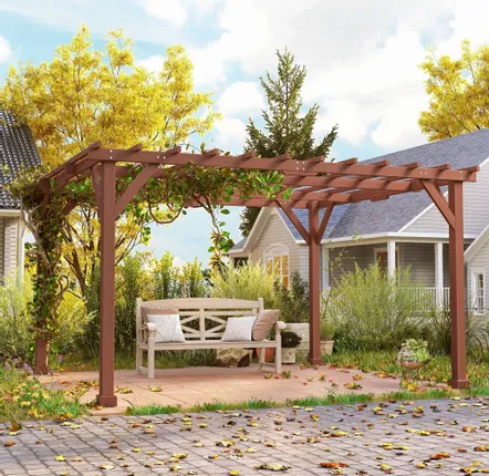 Pergolas - Wooden pergola, size 3.3 x 3.8 m, pre-oiled fir, dark ochre tint - AOSOM BUSINESS