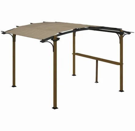 Pergolas - Pergola with counter, arched roof, aluminum, steel, black wood effect, greige canvas - AOSOM BUSINESS
