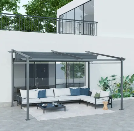 Pergolas - Retractable pergola 3.97L x 2.95W x 2.3H m aluminum. steel epoxy polyester - AOSOM BUSINESS