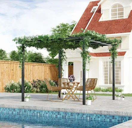 Pergolas - Retractable pergola high density polyester gray epoxy metal - AOSOM BUSINESS