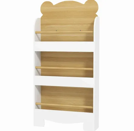 Children's desks - Children's bookcase with 3 levels, white bear design, natural wood effect - AOSOM BUSINESS