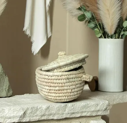 Storage boxes - Wilery Straw Basket – Handwoven with Colorful Wool Accents -Sustainble - MAISON ZOE