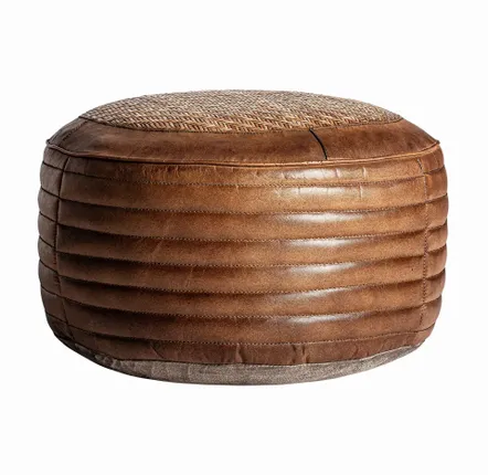 Repose-pieds - Pouf en cuir couleur marron cassé en 50x50x30 cm - VICAL
