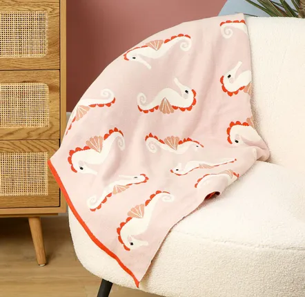 Paréos pour enfants - Plaid - Hippocampe Rose - Coton Bio - POMME