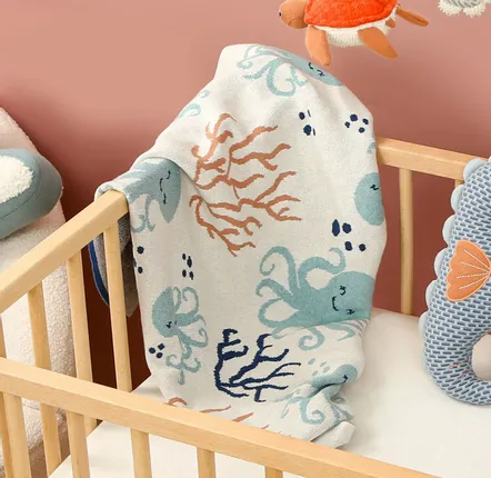Paréos pour enfants - Plaid - Pieuvre Bleu - Coton Bio - POMME