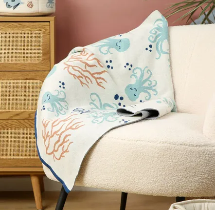 Paréos pour enfants - Plaid - Pieuvre Bleu - Coton Bio - POMME