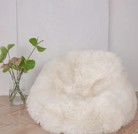 Poufs - Pouf en Peau de Mouton Naturelle – Blanc - MELLOW CONCEPT STORE