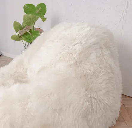 Poufs - Pouf en Peau de Mouton Naturelle – Blanc - MELLOW CONCEPT STORE