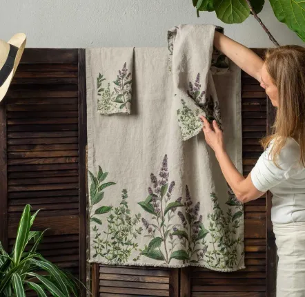 Serviettes de bain - Serviette de Baine en Lin Lavé  │ HERBES FINES - LINOROOM 100% LINEN TEXTILES