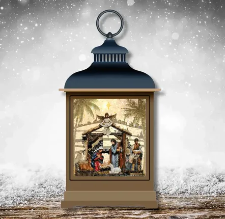 Crèches et santons - Lanterne LED avec Crèche – Paillettes et Lumière Chaleureuse - BLUE STAR B.V.