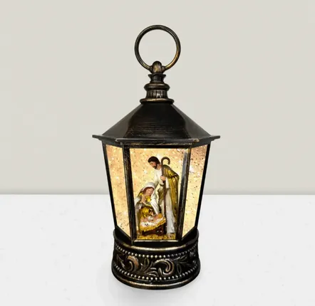 Crèches et santons - Lanterne LED avec Crèche – Sainte Famille, Paillettes et Lumière Chaleureuse - BLUE STAR B.V.