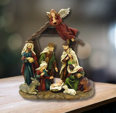 Crèches et santons - Crèche de Noël en Résine – Ensemble de 7 Personnages en Une Seule Pièce - BLUE STAR B.V.
