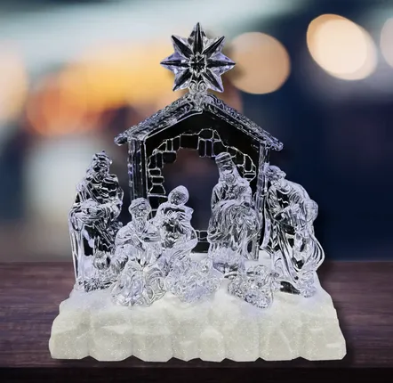Crèches et santons - Crèche LED Style Cristal – Éclairée avec Musique et Étoile Lumineuse - BLUE STAR B.V.