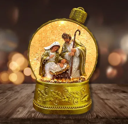 Crèches et santons - Boule de Noël LED avec Crèche – Paillettes et Lumière Blanc Chaud - BLUE STAR B.V.