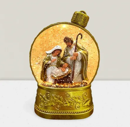 Crèches et santons - Boule de Noël LED avec Crèche – Paillettes et Lumière Blanc Chaud - BLUE STAR B.V.