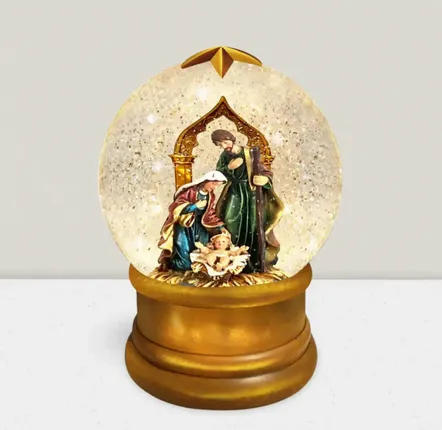 Crèches et santons - Boule à Neige LED avec Crèche – Sainte Famille, Paillettes et Lumière Chaleureuse - BLUE STAR B.V.