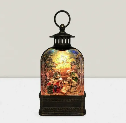 Crèches et santons - Lanterne LED avec Crèche – Scène Pailletée et Lumière Chaleureuse - BLUE STAR B.V.